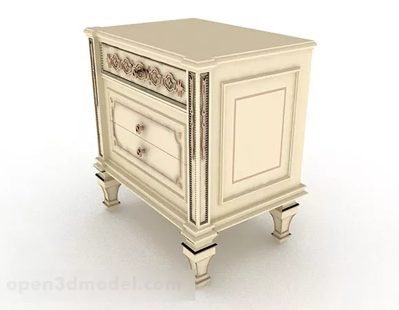 European Wooden Yellow Bedside Table 3d model European Wooden Yellow Bedside Table 3d model