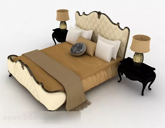 European Classic Yellow Double Bed 3d model European Classic Yellow Double Bed 3d model