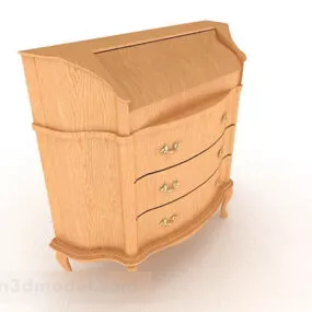European Yellow Wooden Bedside Table 3d model