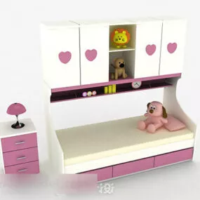 White Combination Bed Cabinet 3d model