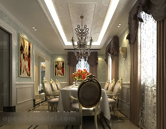 French Dinning Room Interior 3d model French Dinning Room Interior 3d model