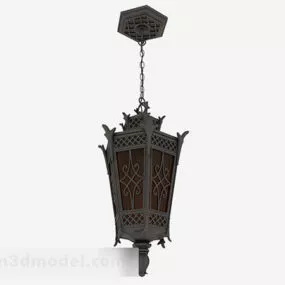 Gray Carved Metal Outdoor Chandelier 3d model