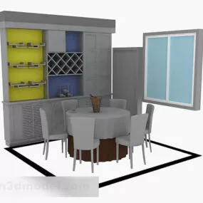 Gray Dining Table Chair Set 3d model