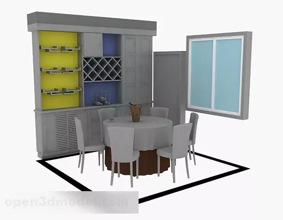 Gray Dining Table Chair Set 3d model Gray Dining Table Chair Set 3d model