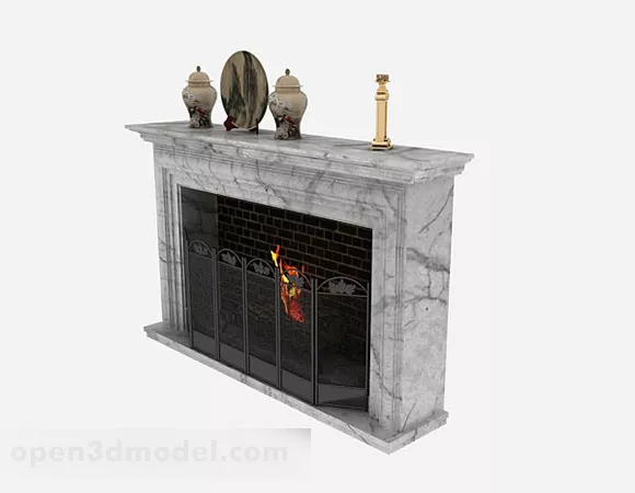 Elegant Stone Fireplace With Fire 3d model