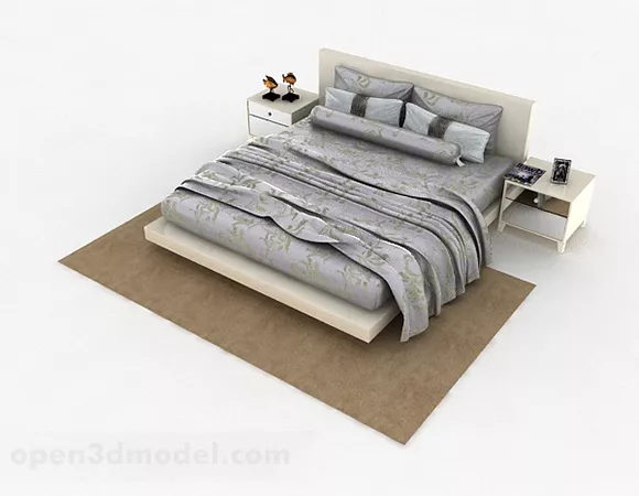 Gray Pattern Double Bed Furniture 3d model Gray Pattern Double Bed Furniture 3d model