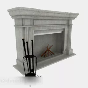 Gray Simple Fireplace 3d model