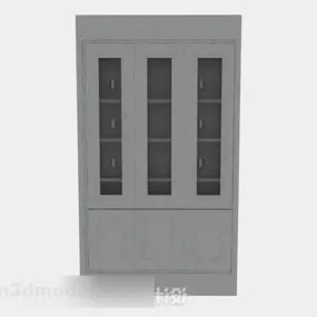 Gray Simple Wooden Bookcase Furniture 3d model
