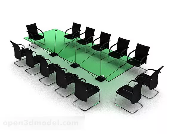 Green Long Conference Table Chairs 3d model Green Long Conference Table Chairs 3d model