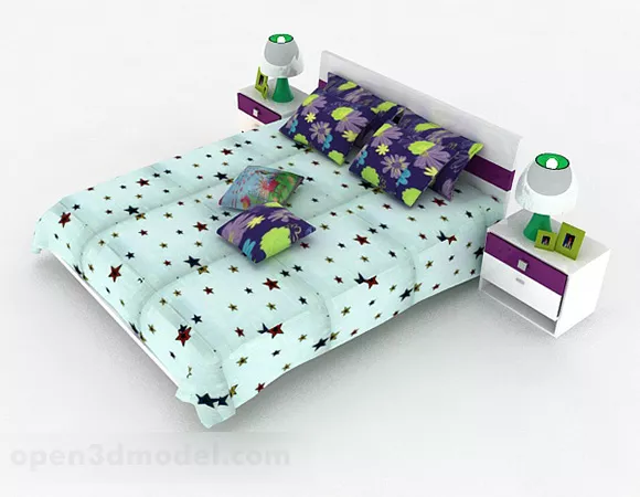 Green Double Bed 3d model Green Double Bed 3d model