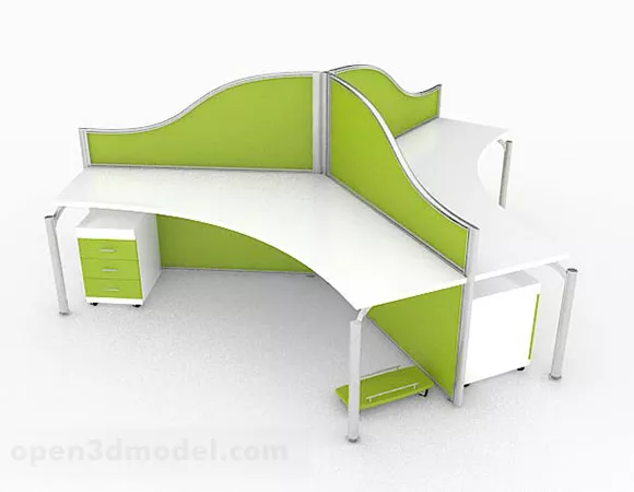 Green Three Person Office Desk 3d model Green Three Person Office Desk 3d model