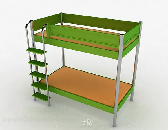 Green Bunk Bed Single Bed 3d model Green Bunk Bed Single Bed 3d model
