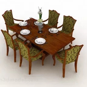 Green Wooden Dining Table And Chair 3d model