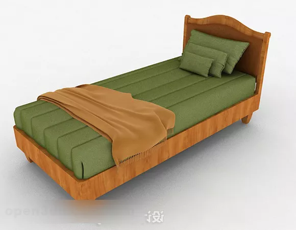 Green Wooden Single Bed Furniture 3d model Green Wooden Single Bed Furniture 3d model