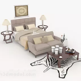 Home Beige Brown Double Sofa 3d model