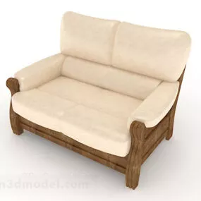 Home Beige Wooden Single Sofa 3d model