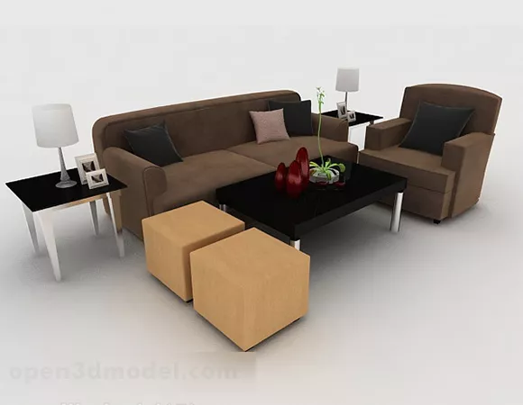 Home Dark Brown Minimalist Sofa 3d model Home Dark Brown Minimalist Sofa 3d model