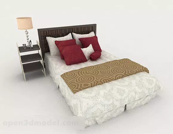 Home Grey Wooden Double Bed 3d model Home Grey Wooden Double Bed 3d model