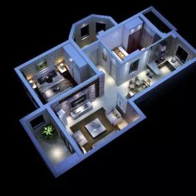 Two Bedroom Home Plane 3d model