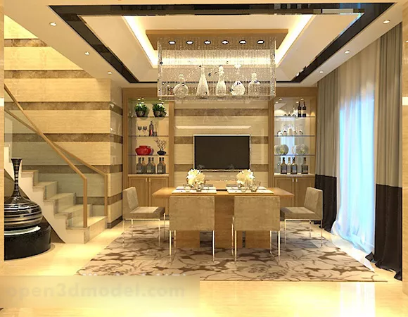 Home Restaurant Chandeliers Interior 3d model Home Restaurant Chandeliers Interior 3d model