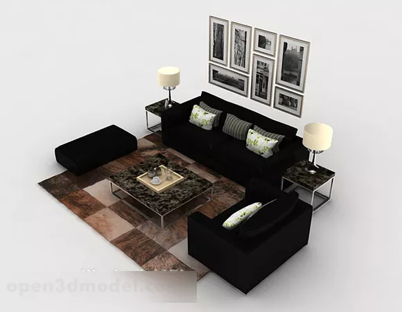 Home Black Combination Sofa Set 3d model Home Black Combination Sofa Set 3d model