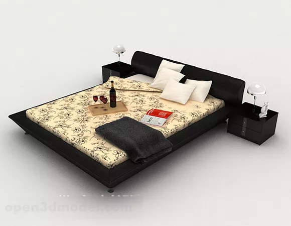 Home Pattern Black And Yellow Double Bed 3d model Home Pattern Black And Yellow Double Bed 3d model