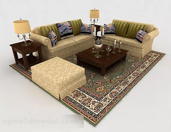 Home Pattern Yellow Brown Sofa 3d model Home Pattern Yellow Brown Sofa 3d model