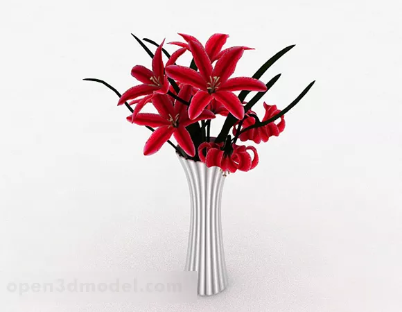 Home Red Lily Decoration Vase 3d model Home Red Lily Decoration Vase 3d model