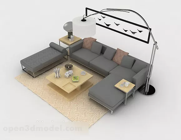 Home Simple Gray Leisure Sofa 3d model Home Simple Gray Leisure Sofa 3d model