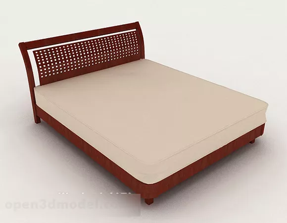 Home Simple Red Brown Double Bed 3d model Home Simple Red Brown Double Bed 3d model
