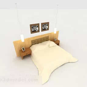Home Simple Warm Yellow Double Bed 3d model