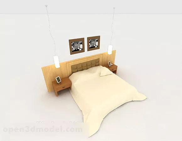 Home Simple Warm Yellow Double Bed 3d model Home Simple Warm Yellow Double Bed 3d model