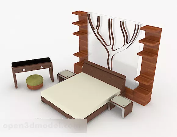 Home Simple Wooden Double Bed 3d model Home Simple Wooden Double Bed 3d model