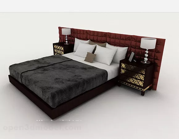 Home Simple Wooden Gray Double Bed 3d model Home Simple Wooden Gray Double Bed 3d model
