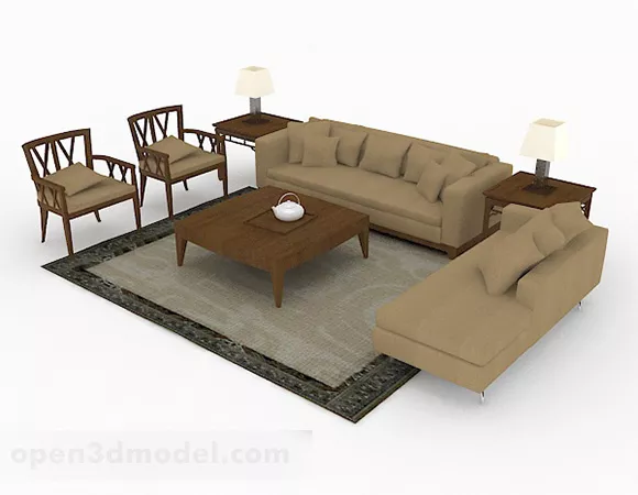 Brown Wood Sofa 3d model Brown Wood Sofa 3d model
