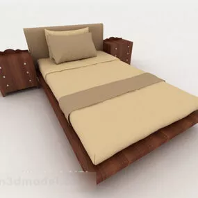 Home Wood Simple Brown Double Bed 3d model