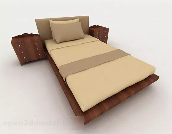 Home Wood Simple Brown Double Bed 3d model Home Wood Simple Brown Double Bed 3d model