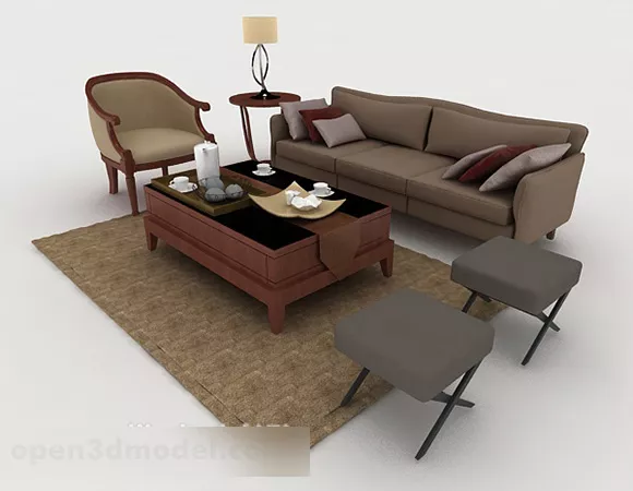 Home Wooden Leisure Brown Sofa 3d model Home Wooden Leisure Brown Sofa 3d model