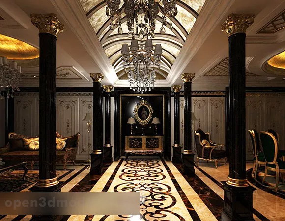 Hotel Lobby With Open Space On Ceiling 3d model