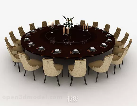 Hotel Round Dining Table And Chair Set 3d model Hotel Round Dining Table And Chair Set 3d model