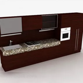 Modern Brown Wood Kitchen Cabinet 3d model