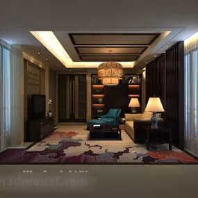 Living Room Curtains Interior V5 3d model