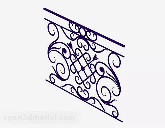 Iron Railing With Wooden Handle 3d model
