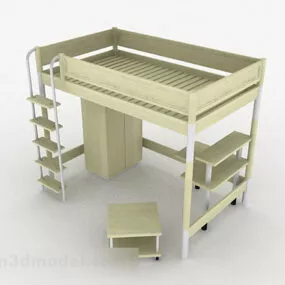 Ivory White Wooden Bed 3d model