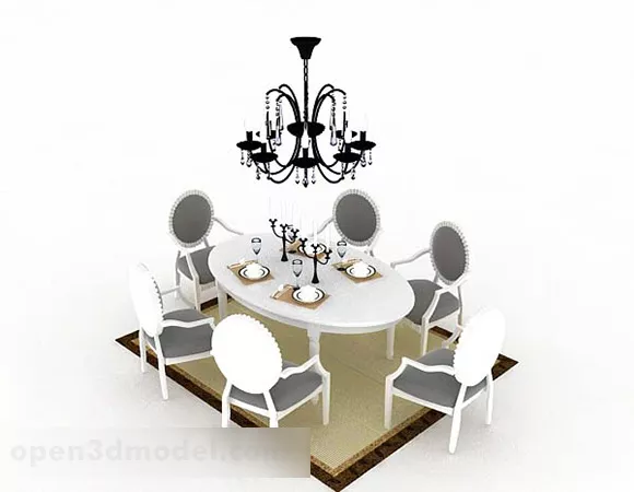 European White Dining Table And Chair 3d model European White Dining Table And Chair 3d model