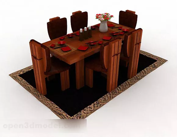 Japanese Wooden Dining Table Chair Set 3d model Japanese Wooden Dining Table Chair Set 3d model