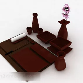 Wooden Tableware Japanese Style 3d model