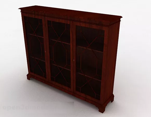 Wooden Three Door Display Cabinet 3d model Wooden Three Door Display Cabinet 3d model