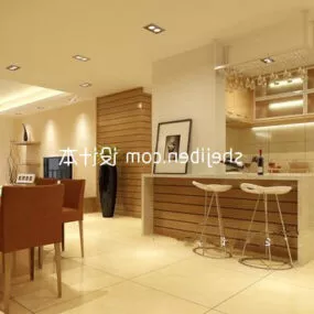 Kitchen Dinning Room Bar Counter Interior 3d model