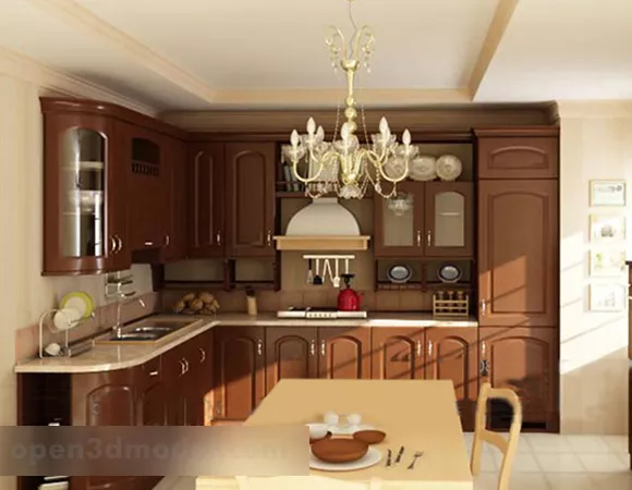 Wooden Kitchen Full Set Design Interior 3d model Wooden Kitchen Full Set Design Interior 3d model